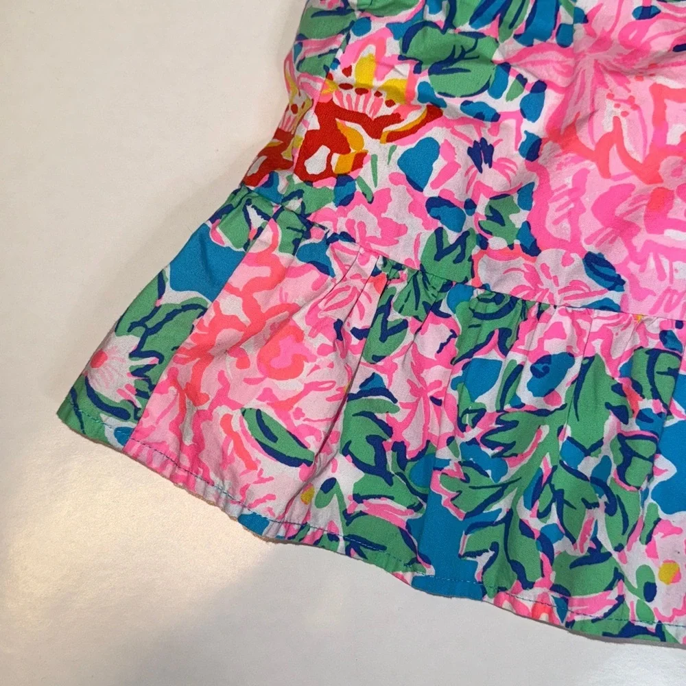 Lilly Pulitzer Ruffle Vibrant Floral Dress in Blue and Pink Size 8 Summer Beach